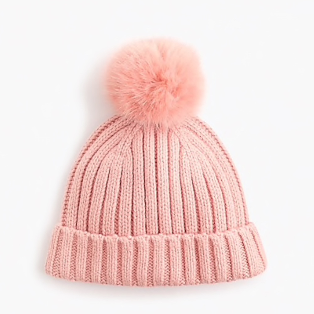 Ribbed beanie with faux-fur pom-pom